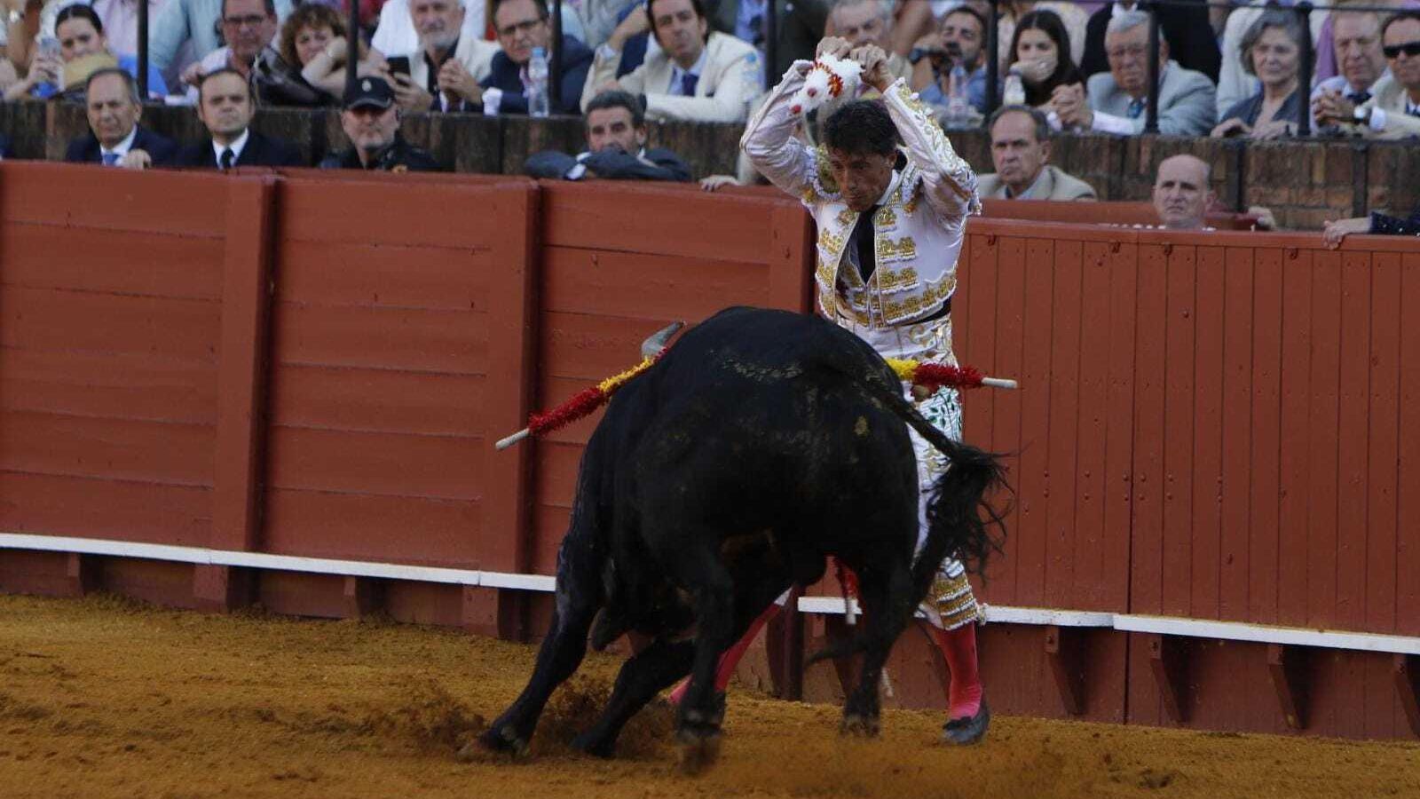 Banderillas al tercer toro de la tarde para Manuel Escribano