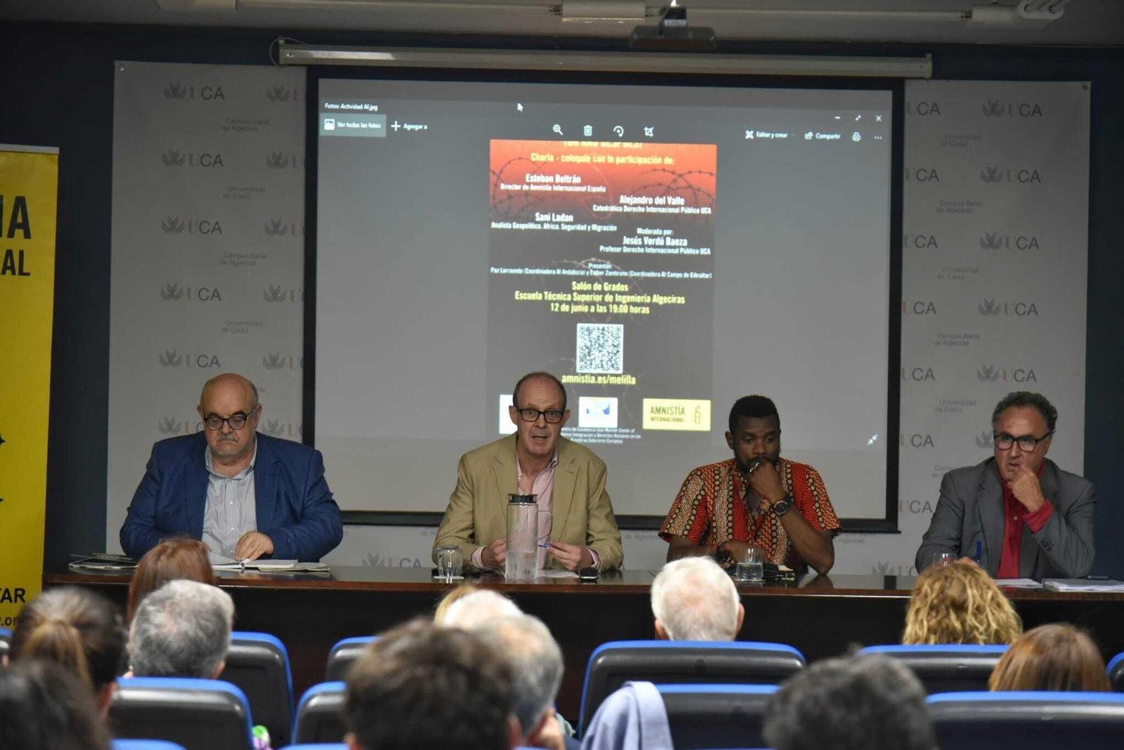 Esteban Beltrán, Jesús Verdú, Sani Ladan y Alejandro del Valle, durante la charla-coloquio.
