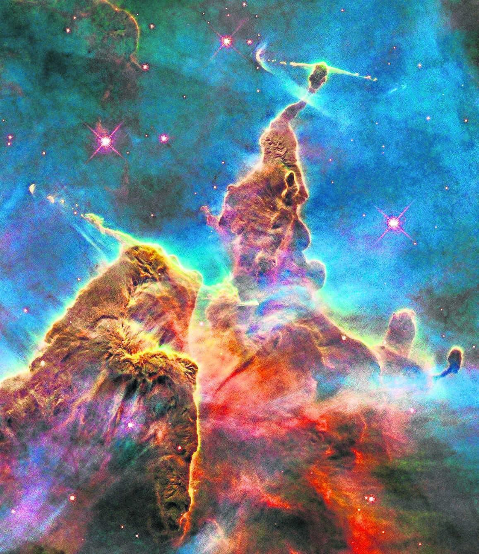 Nacimiento de una estrella en la que se aprecia las columnas de radiación que provocan las mismas y que son arrastradas por el viento.