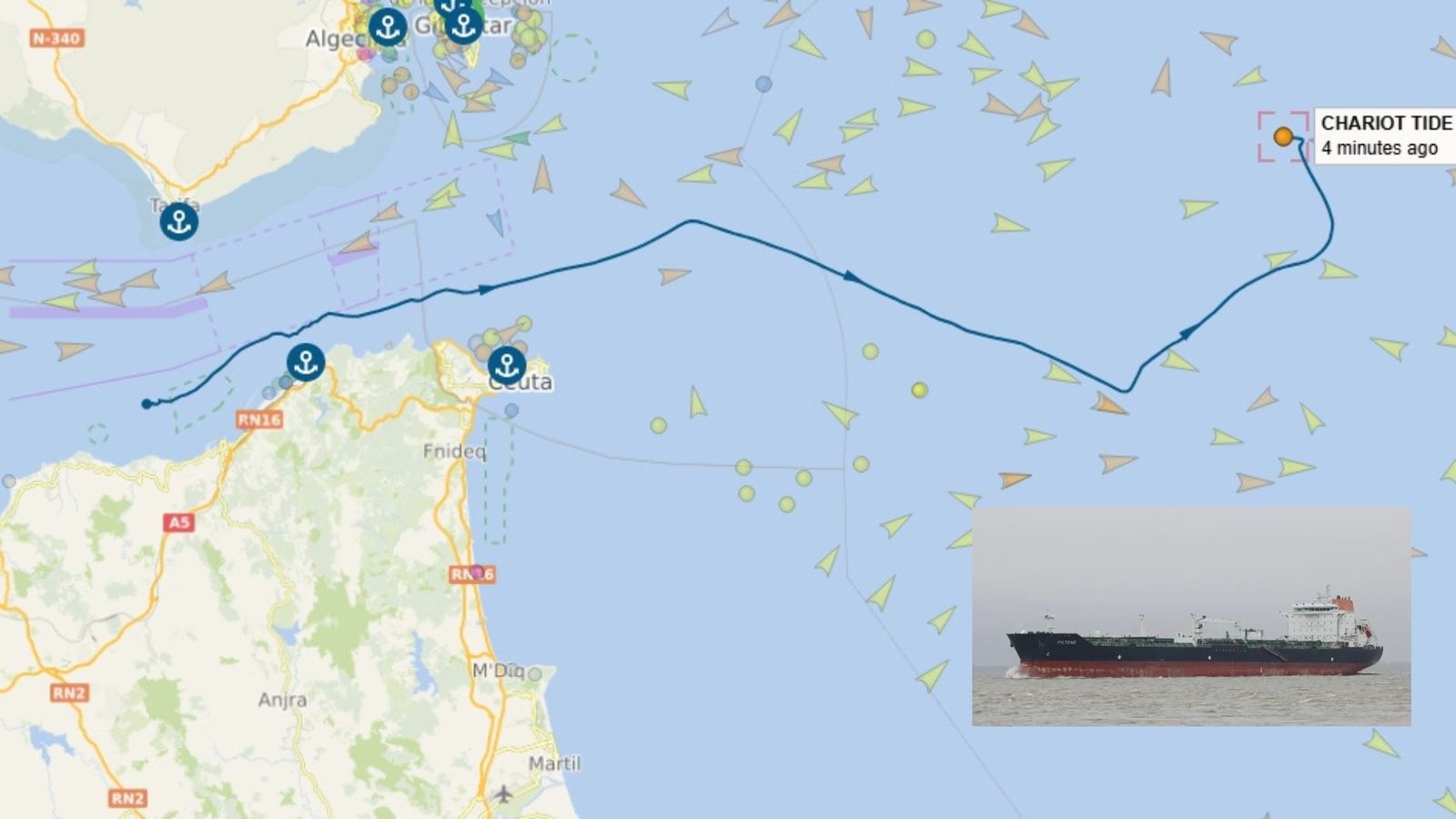 El trayecto del Chariot Tide en la madrugada de este sábado.