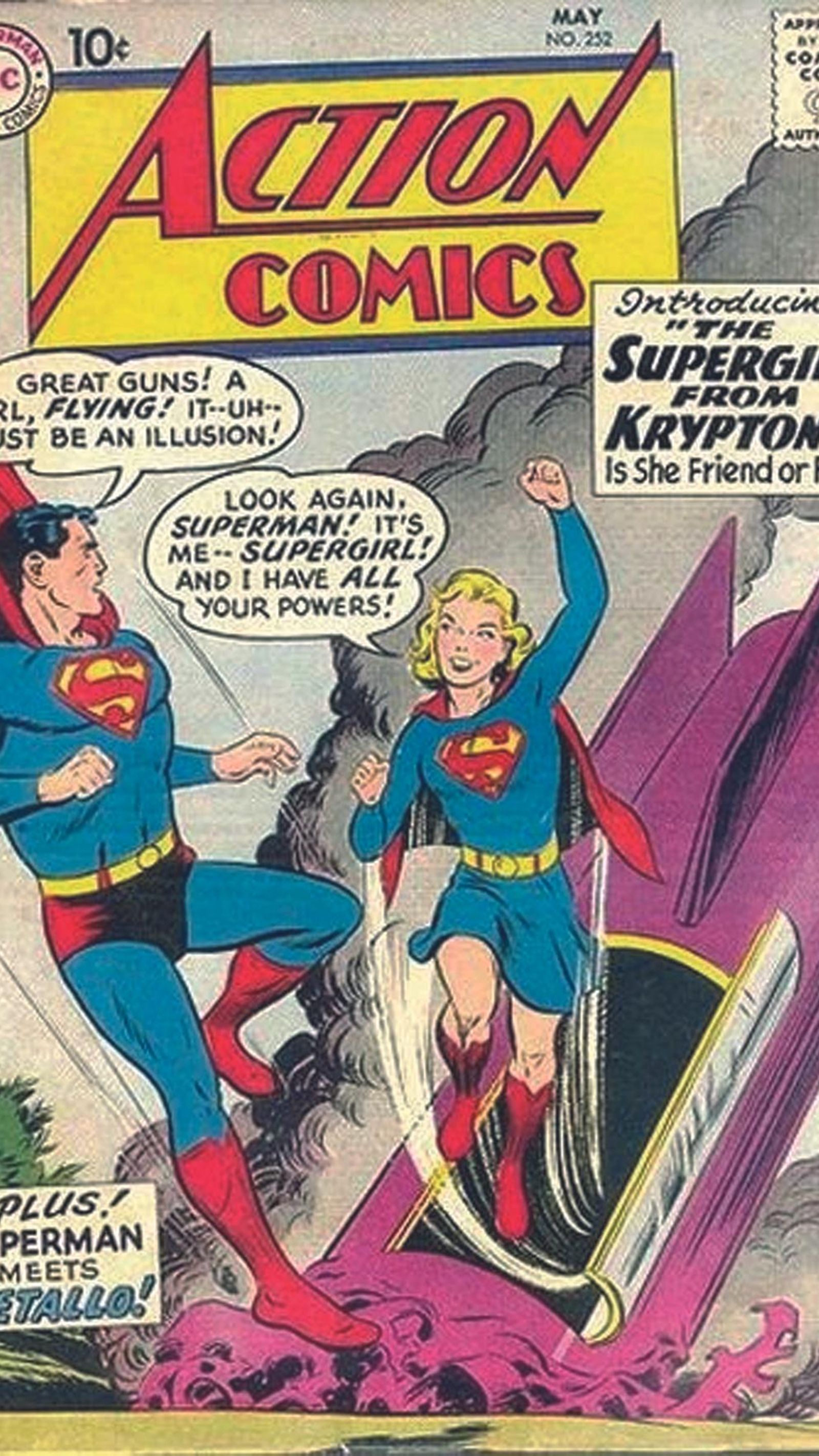 Portada de Action Comics nº 252, donde Superman interactúa por primera vez su prima Kara, que se convertirá en Supergirl.