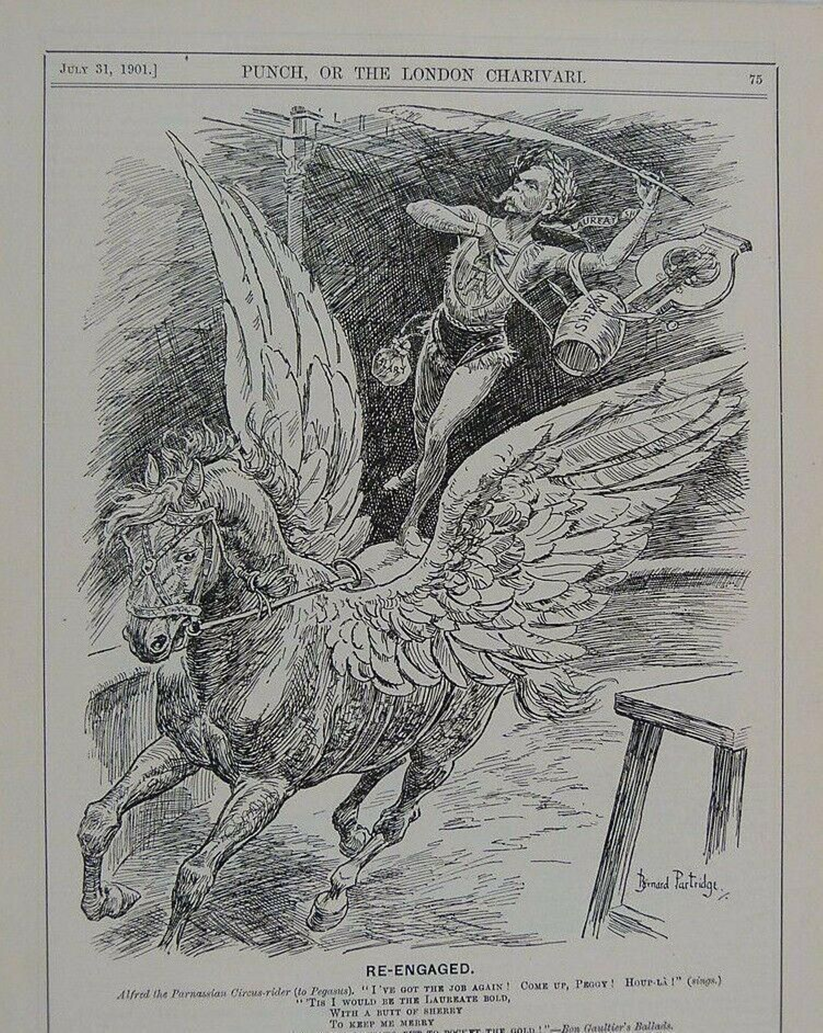 Caricatura satírica de Alfred Austin en The Punch, 1901.