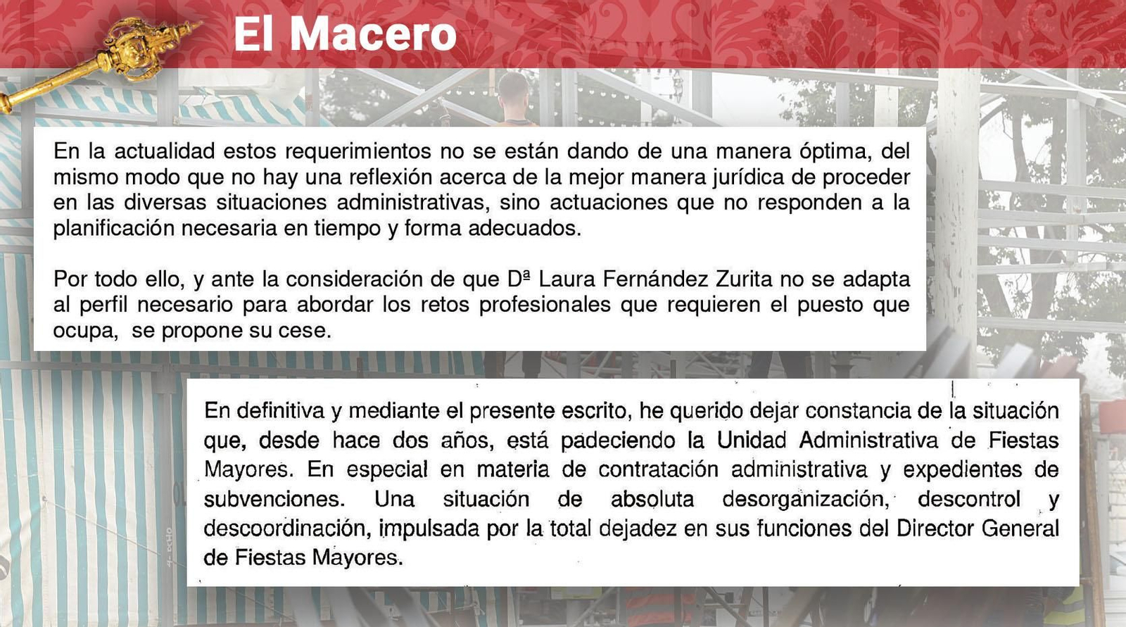 Motivos del cese y alegaciones de la jefa del servicio.