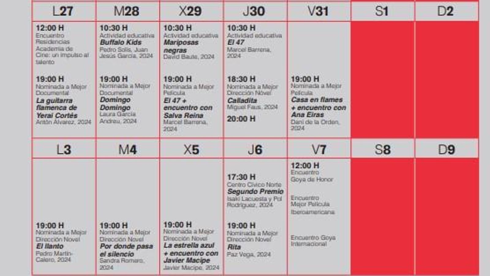 Calendario de las actividades previas a los Goya 2025 en Granada Calendario de las actividades previas a los Goya 2025 en Granada
