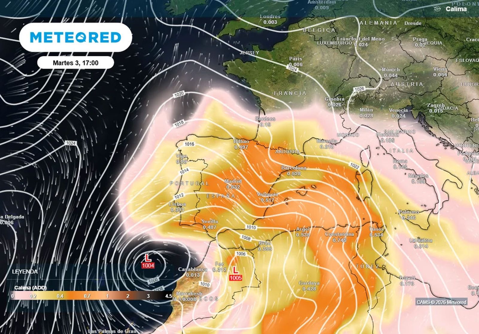 La borrasca Regina y otras bajas secundarias impulsarán una importante advección de polvo sahariano.