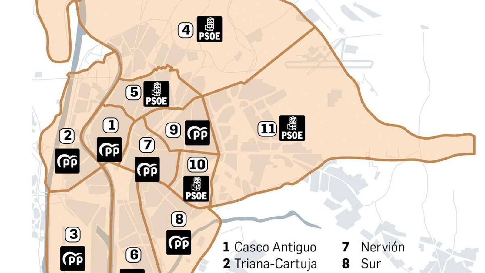 Resultados de las elecciones municipales en Sevilla 2023 por distritos