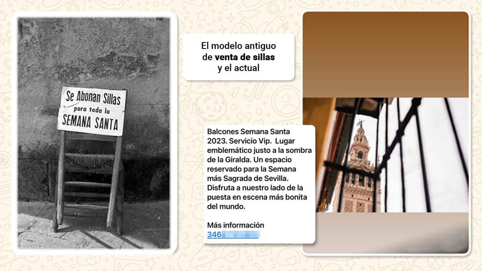 El antiguo anuncio de los silleros y el actual en el que se ofrecen balcones con llamativas expresiones