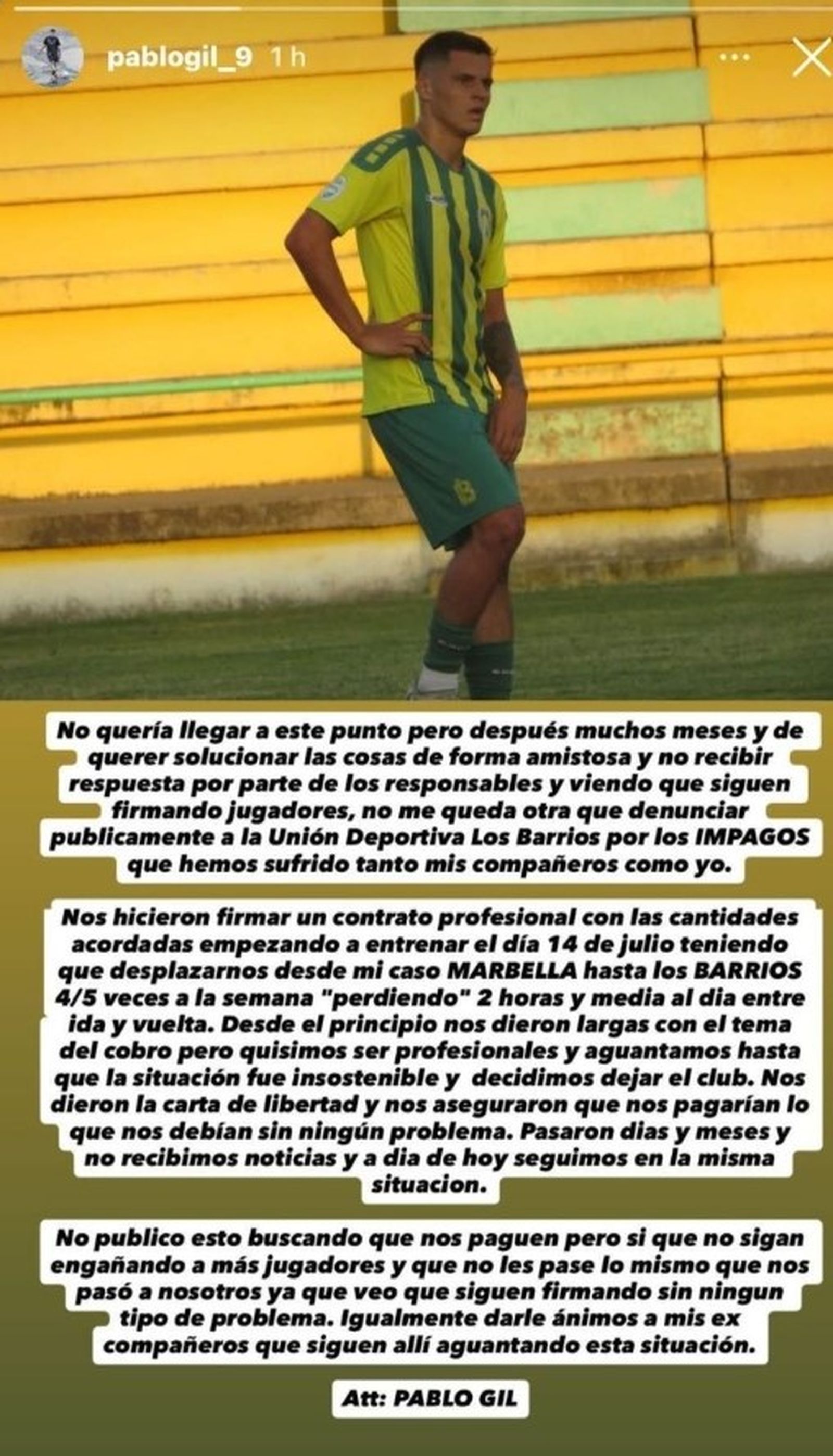 El comunicado del marbellí Pablo Gil