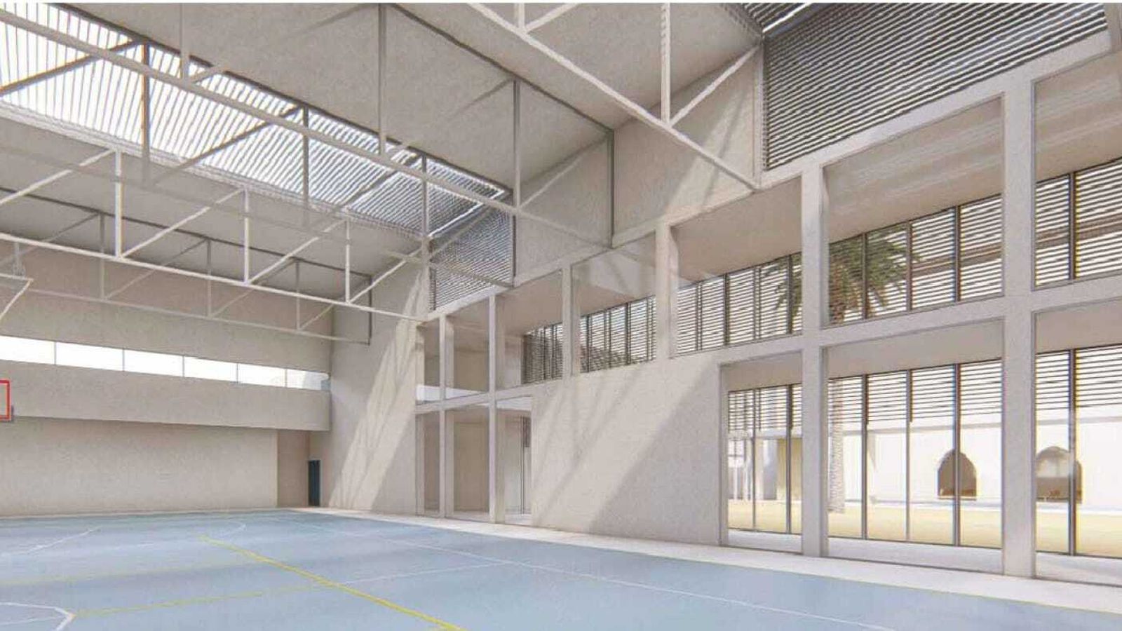 Detalle de una de las zonas deportivas del compljeo, con vistas a un gran patio interior.