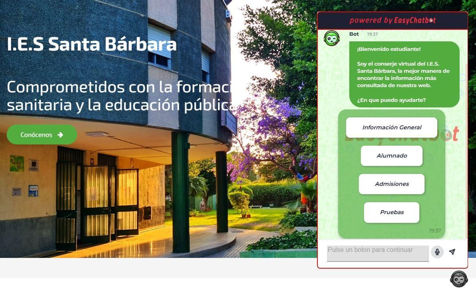 El asistente virtual del IES Santa Bárbara, desarrollado por EasyChatbot.
