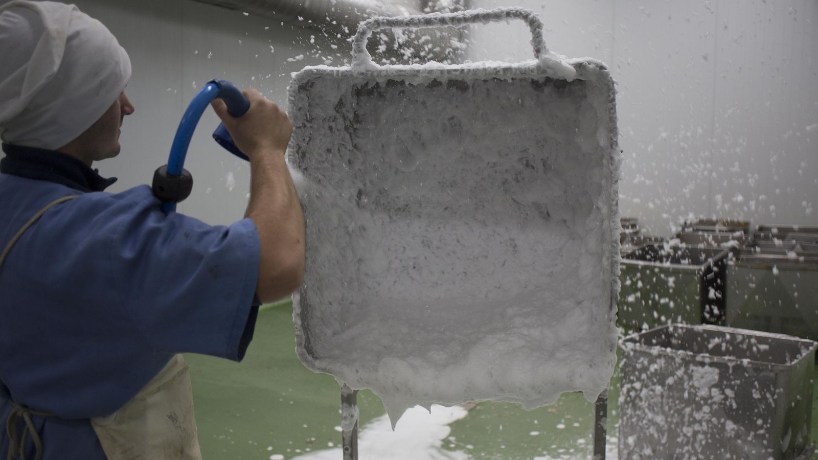 La limpieza se realiza con equipos especiales de espuma con desinfectantes exclusivos para la industria.