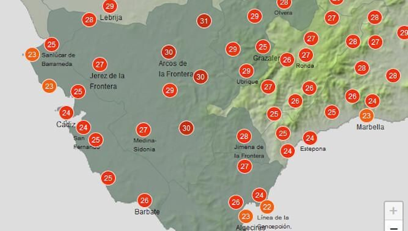 Temperatutas máximas previstas para este miércoles.