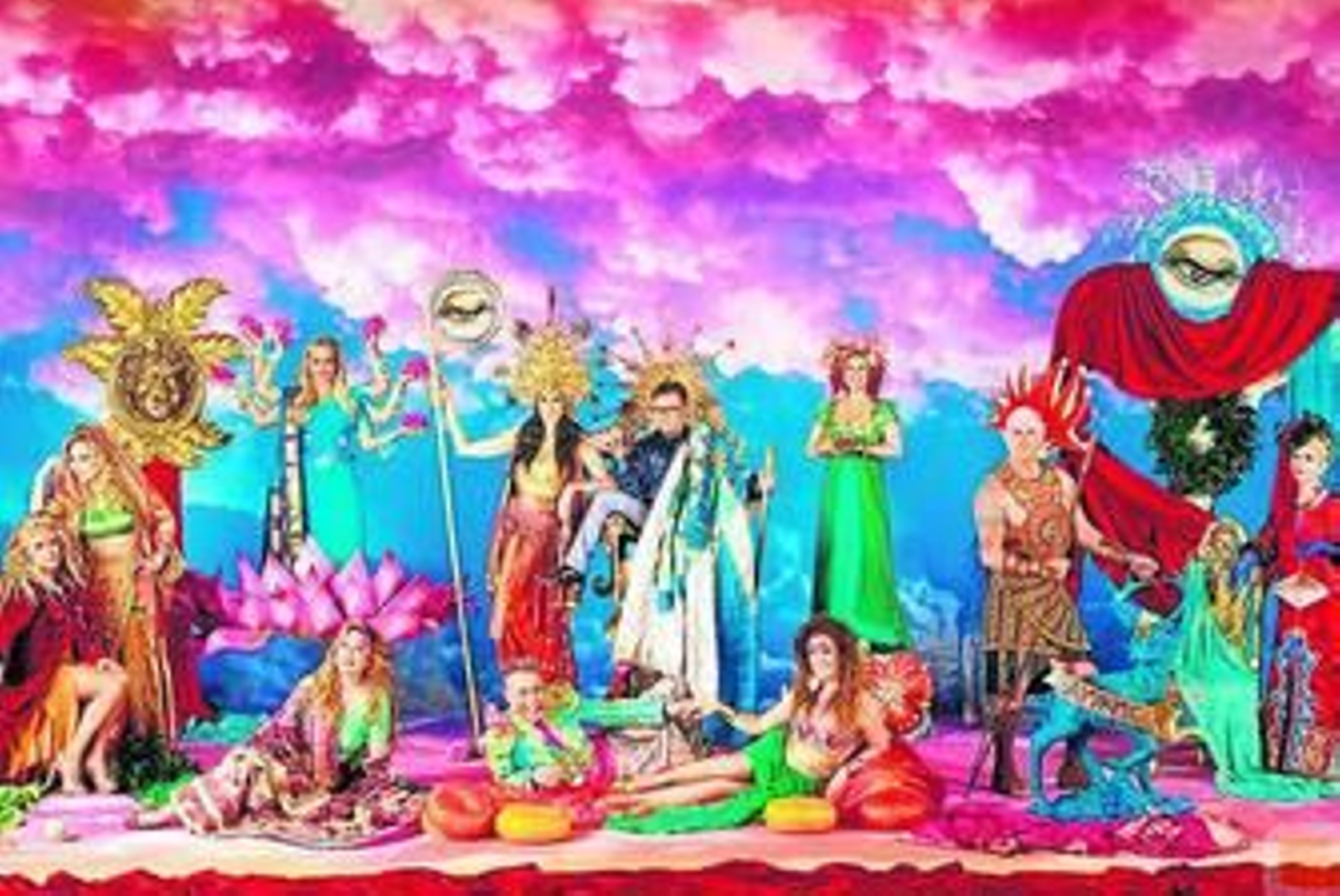 Retrato de Ouka Leele con los colaboradores de 'Sálvame' como divinidades