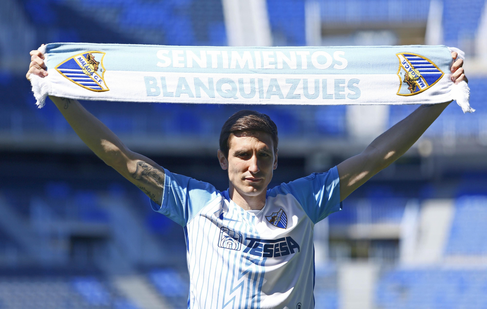 Scepovic, en su presentación con el Málaga