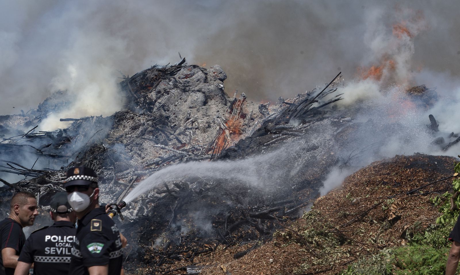Bomberos de Sevilla extinguen un incendio en una empresa residuos vegetales