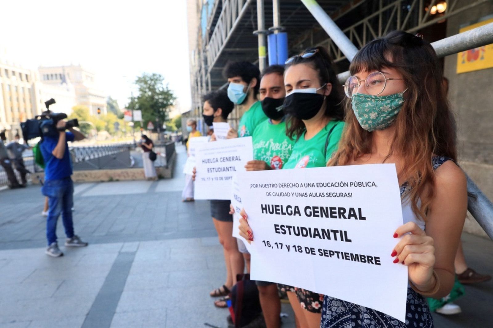 Representantes del Sindicato de Estudiantes, esta mañana en Madrid.