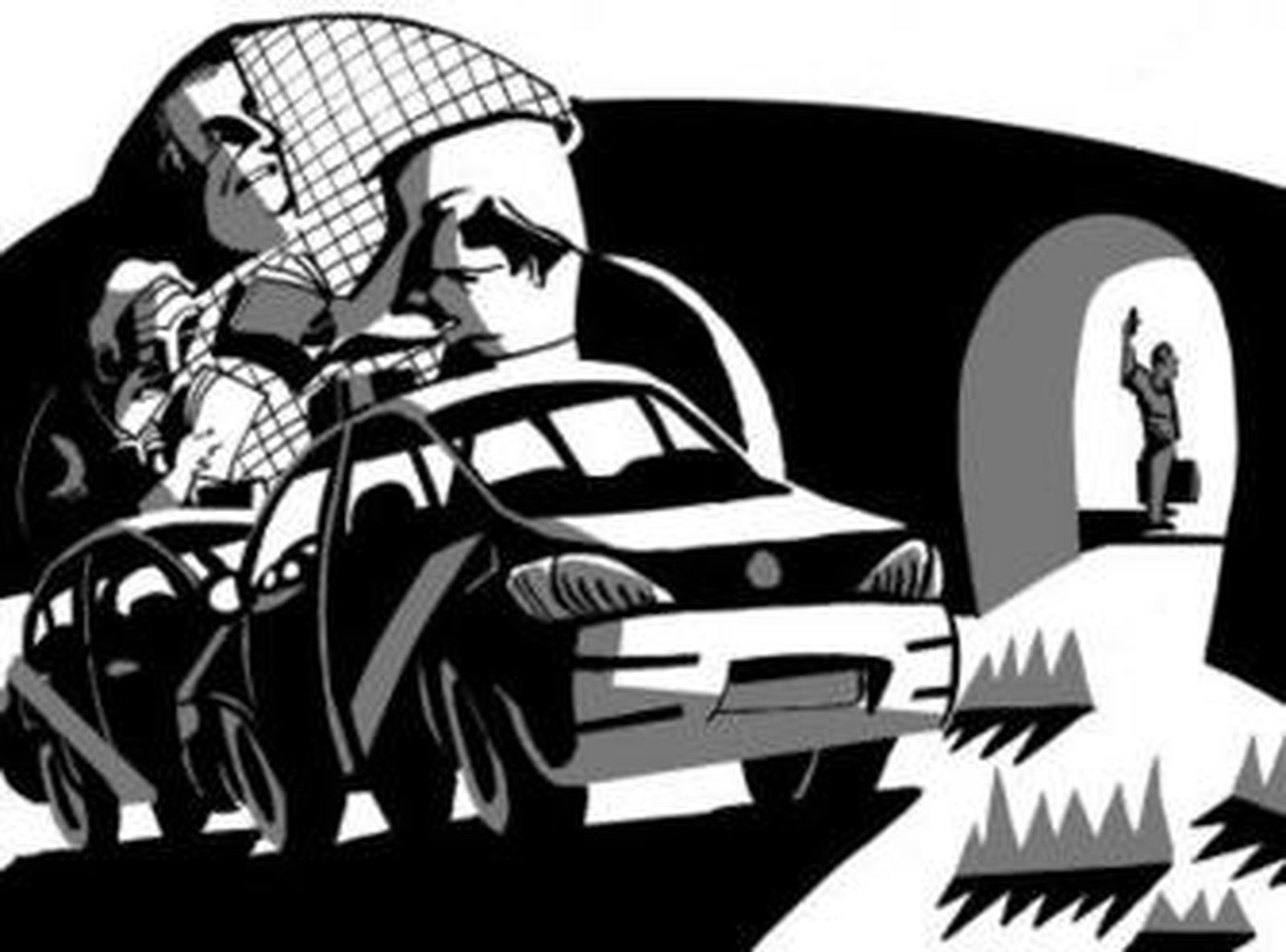 Monipodio al frente de un taxi