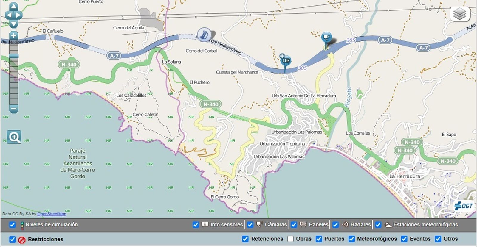 Tramo en el que se produjo el incidente sobre las once de la mañana.