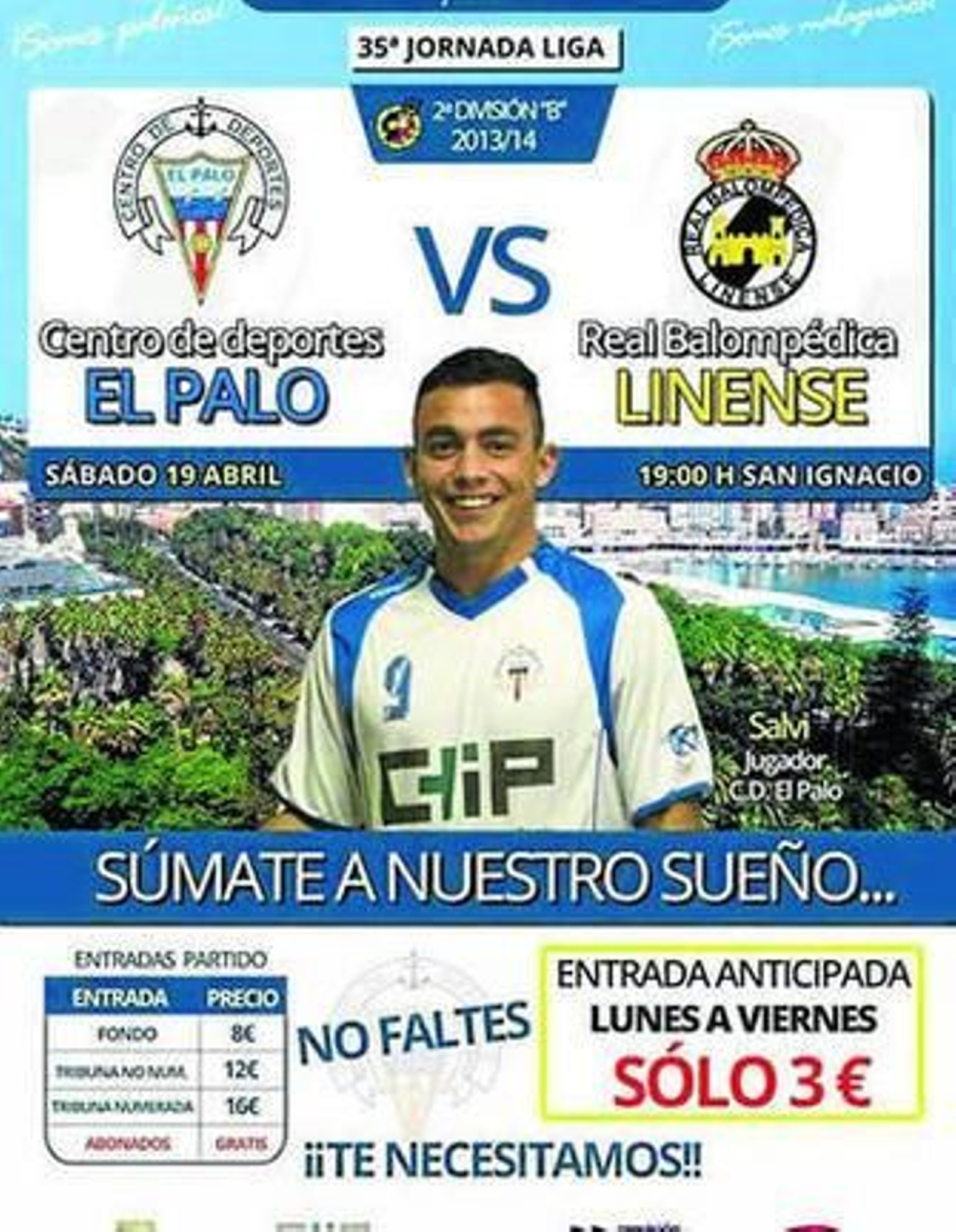 Cartel anunciador del partido, con la imagen de Salvi.