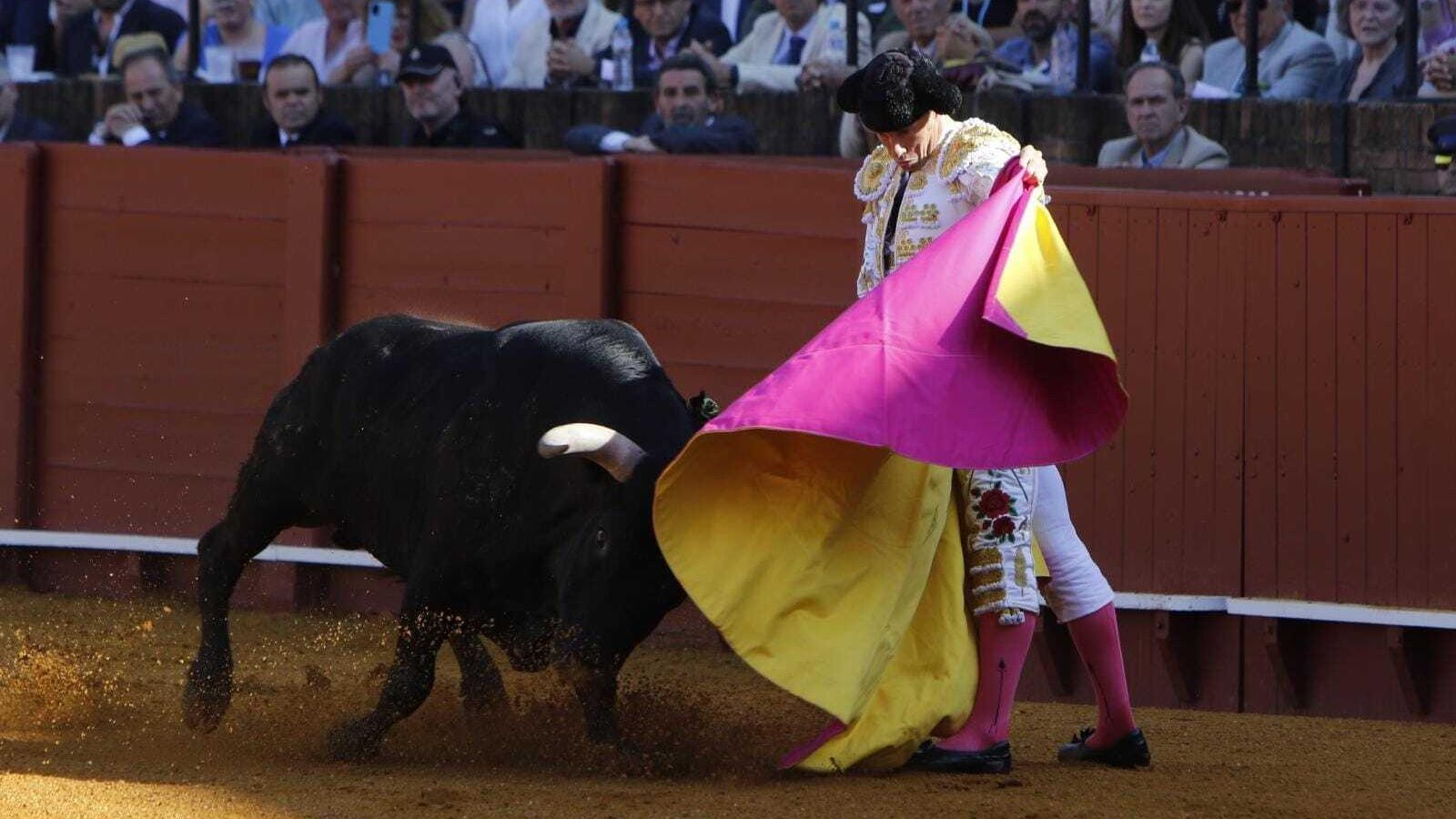 Manuel Escribano con el capote en su primer toro