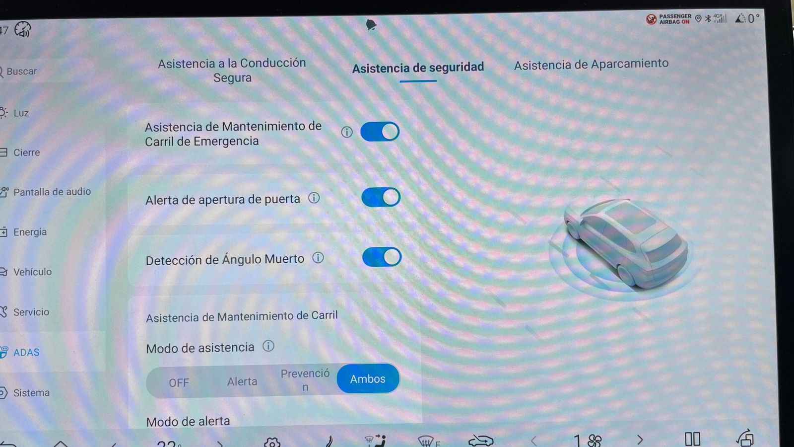 Cada una de las ayudas a la conducción disponibles, todas de serie en el Dolphin, puede activarse o desactivarse por separado desde la pantalla central.