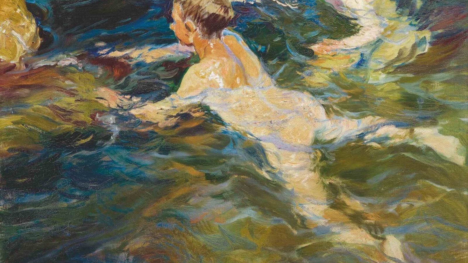 Parte del lienzo de Sorolla 'Nadadores, Jávea'.