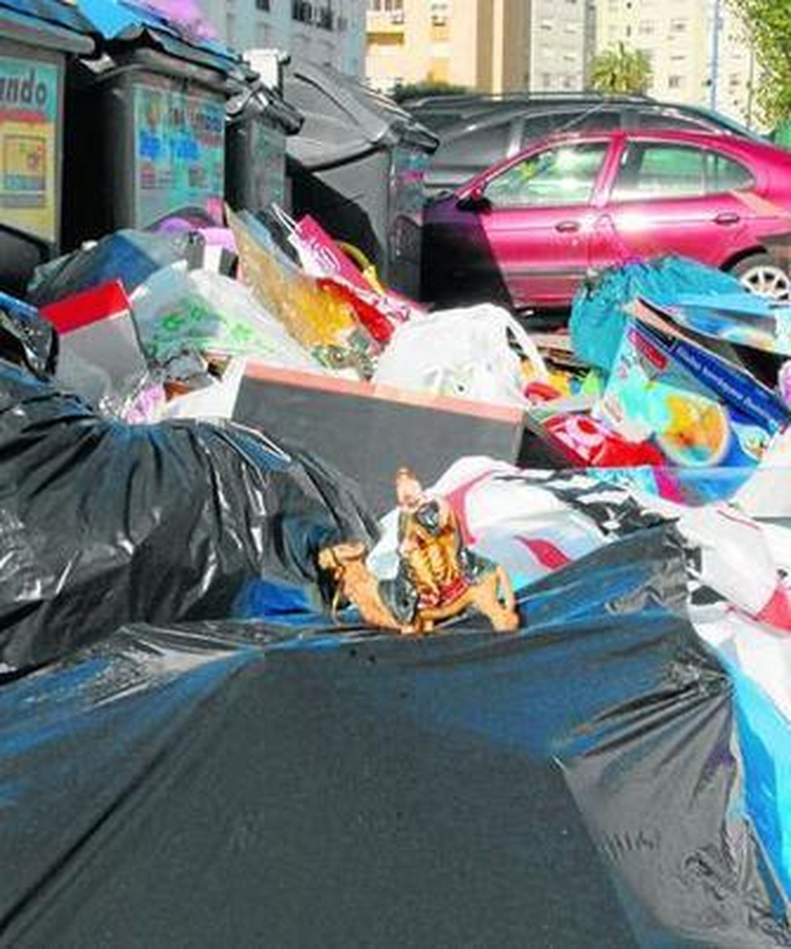 Basura acumulada junto a contenedores días después de los Reyes de 2013.