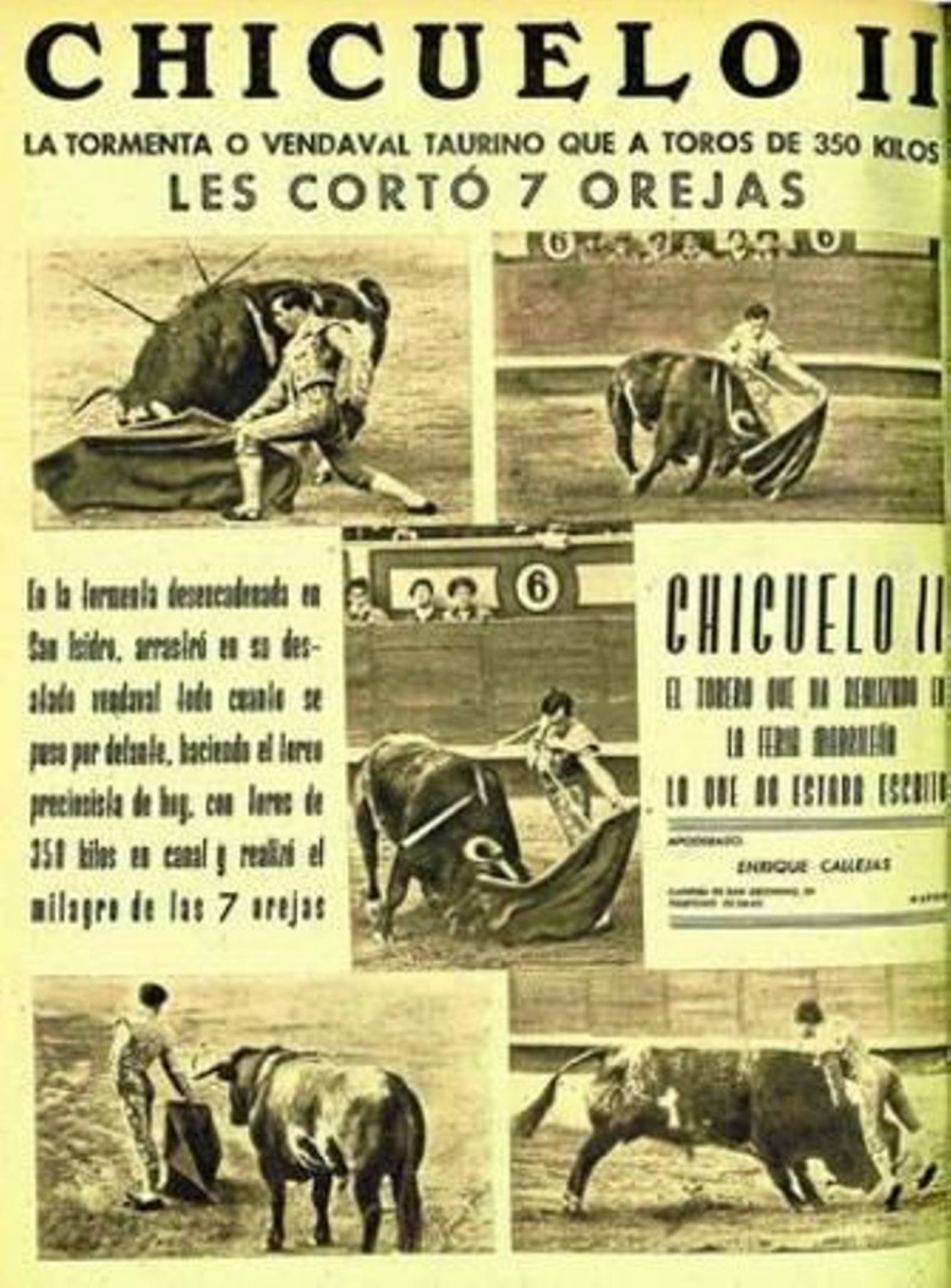 Publicidad aparecida en la revista taurina 'El Ruedo' del 27 de mayo de 1954, ensalzando la gran actuación de Chicuelo II en la feria de San Isidro de aquel año.
