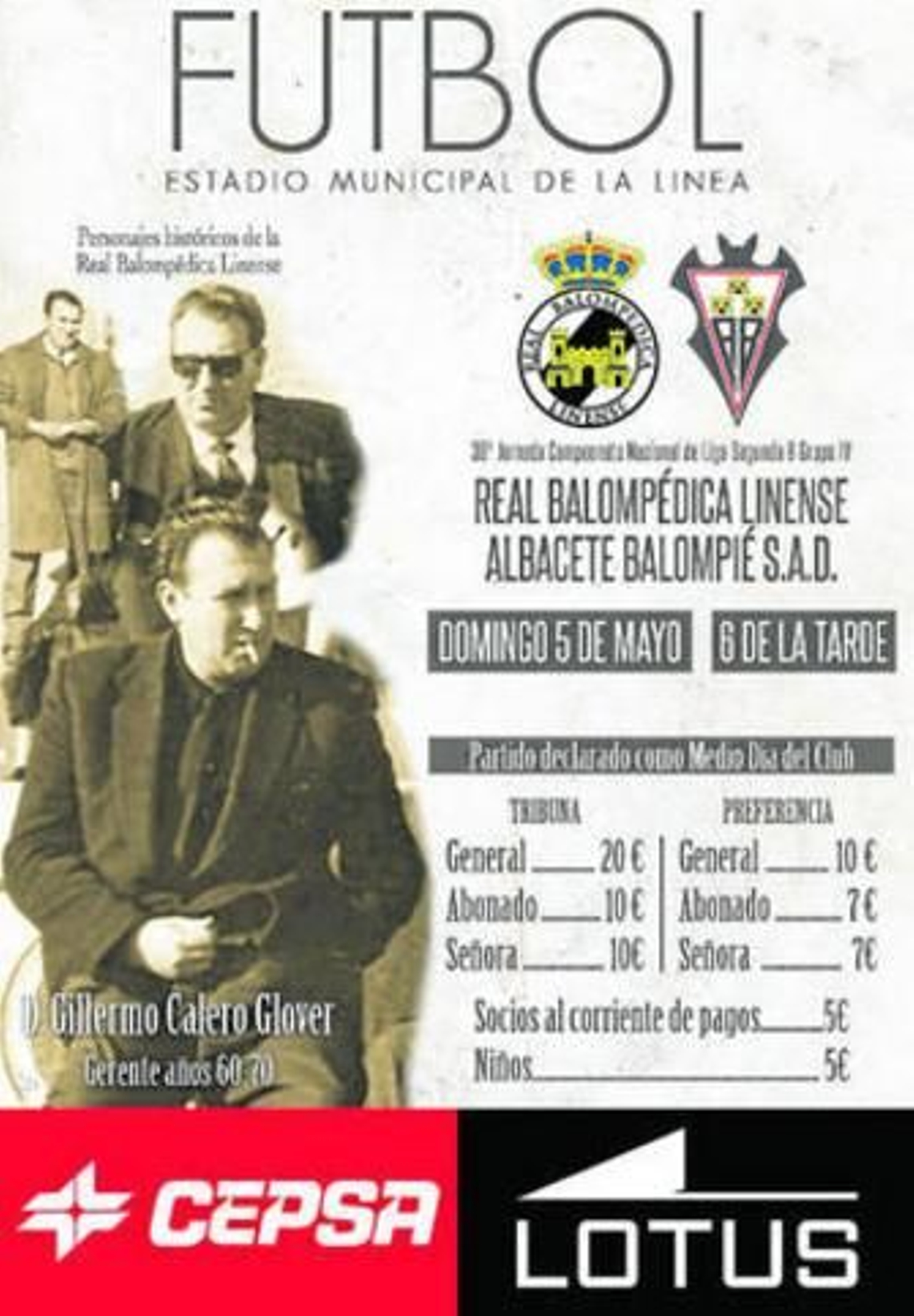 Cartel anunciador del Balona-Albacete, con la figura del añorado Guillermo Calero.