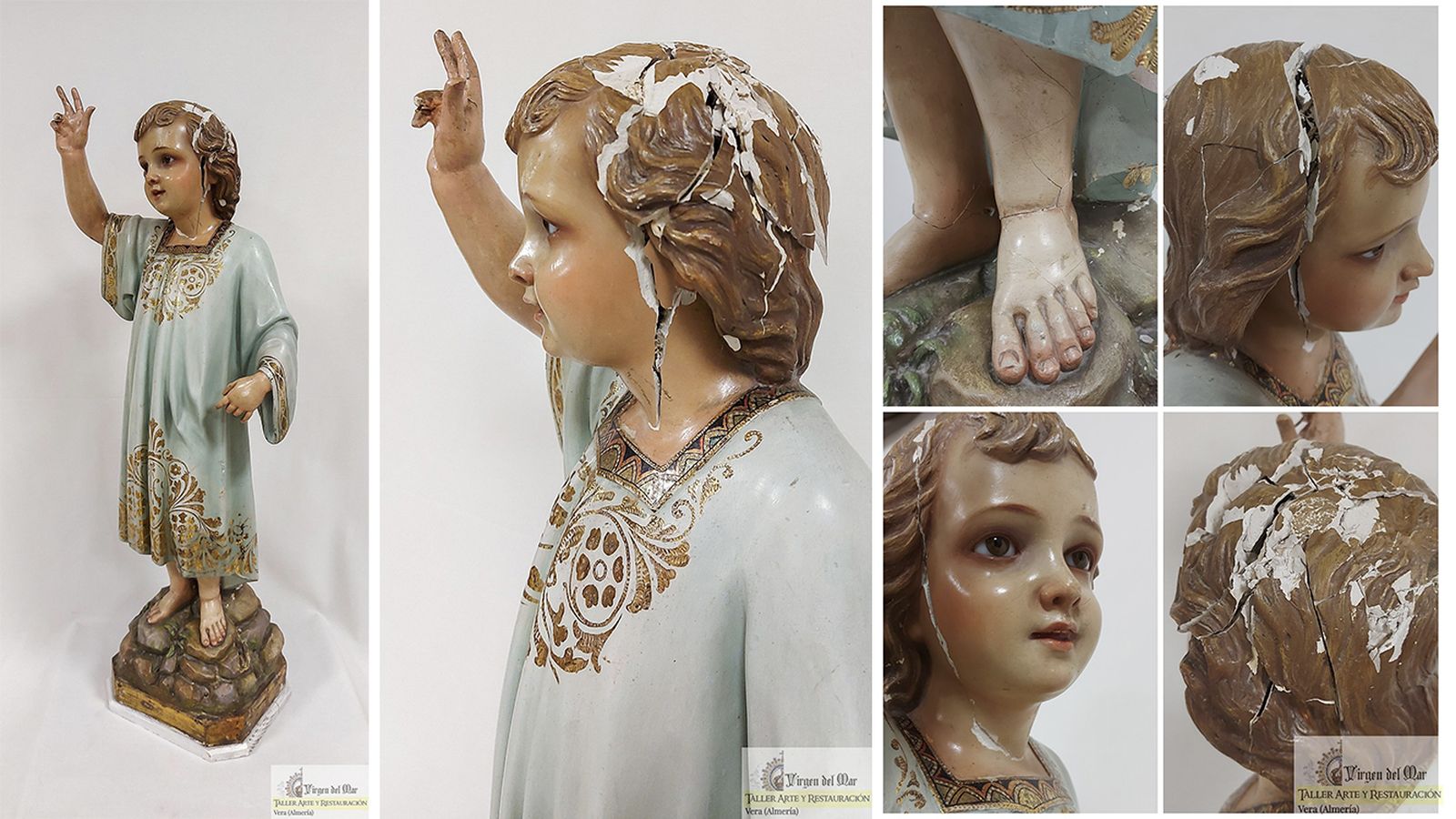 Este es el estado actual de la imagen del Niñp Dios de Alhama de Almería.