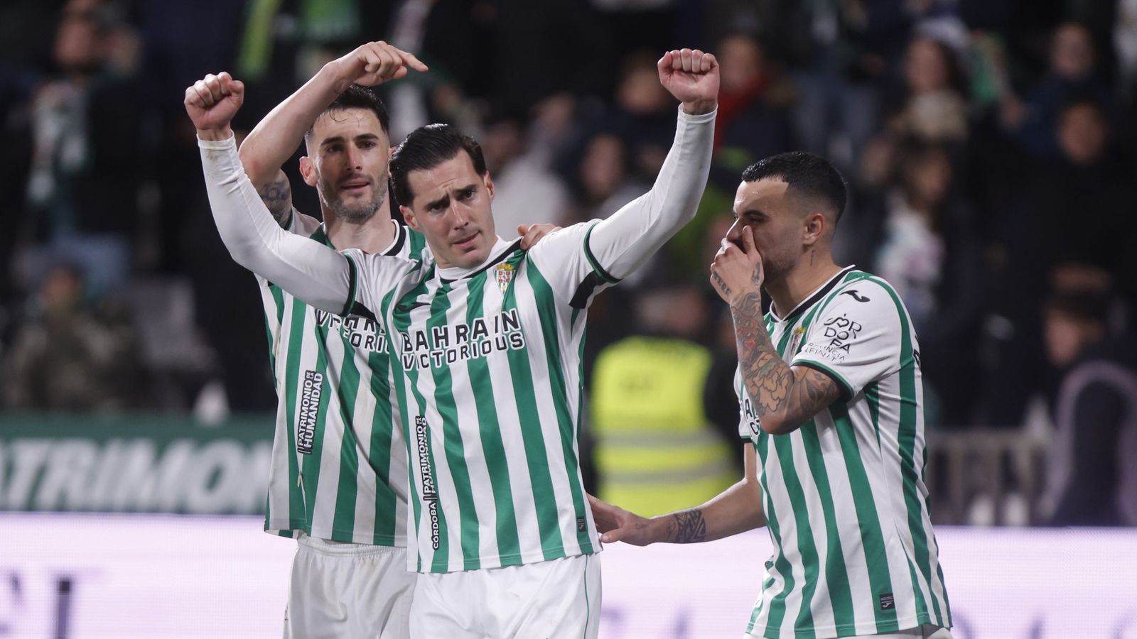 Sergi Guardiola celebra su doblete con el Córdoba CF ante el Real Valladolid.