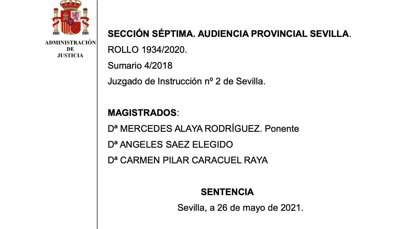 Sentencia de la Audiencia con sus tres magistradas identificadas en masculino