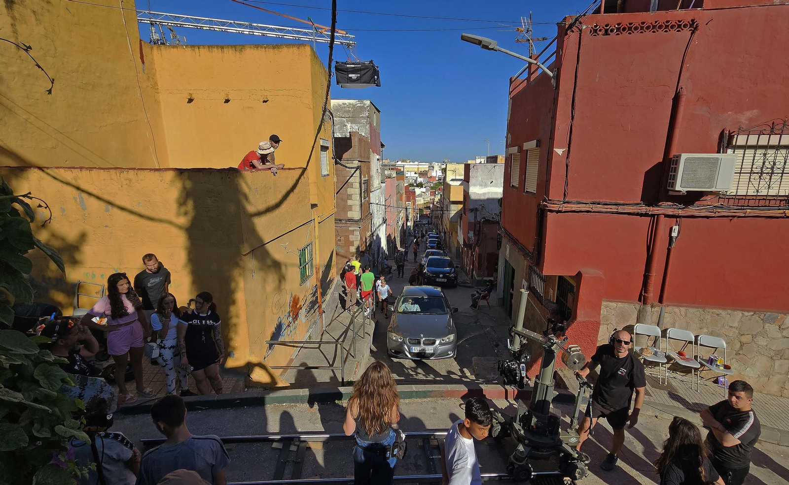 Fotos del rodaje de la serie 'Marbella' en la barriada de La Bajadilla de Algeciras