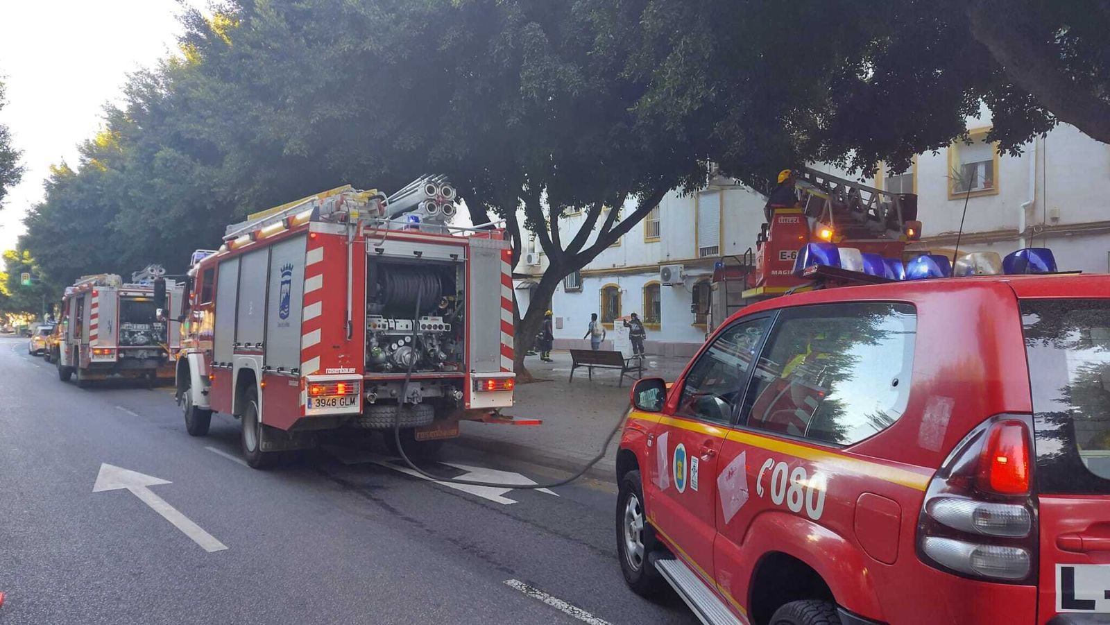 Bomberos en la avenida de la Paloma.