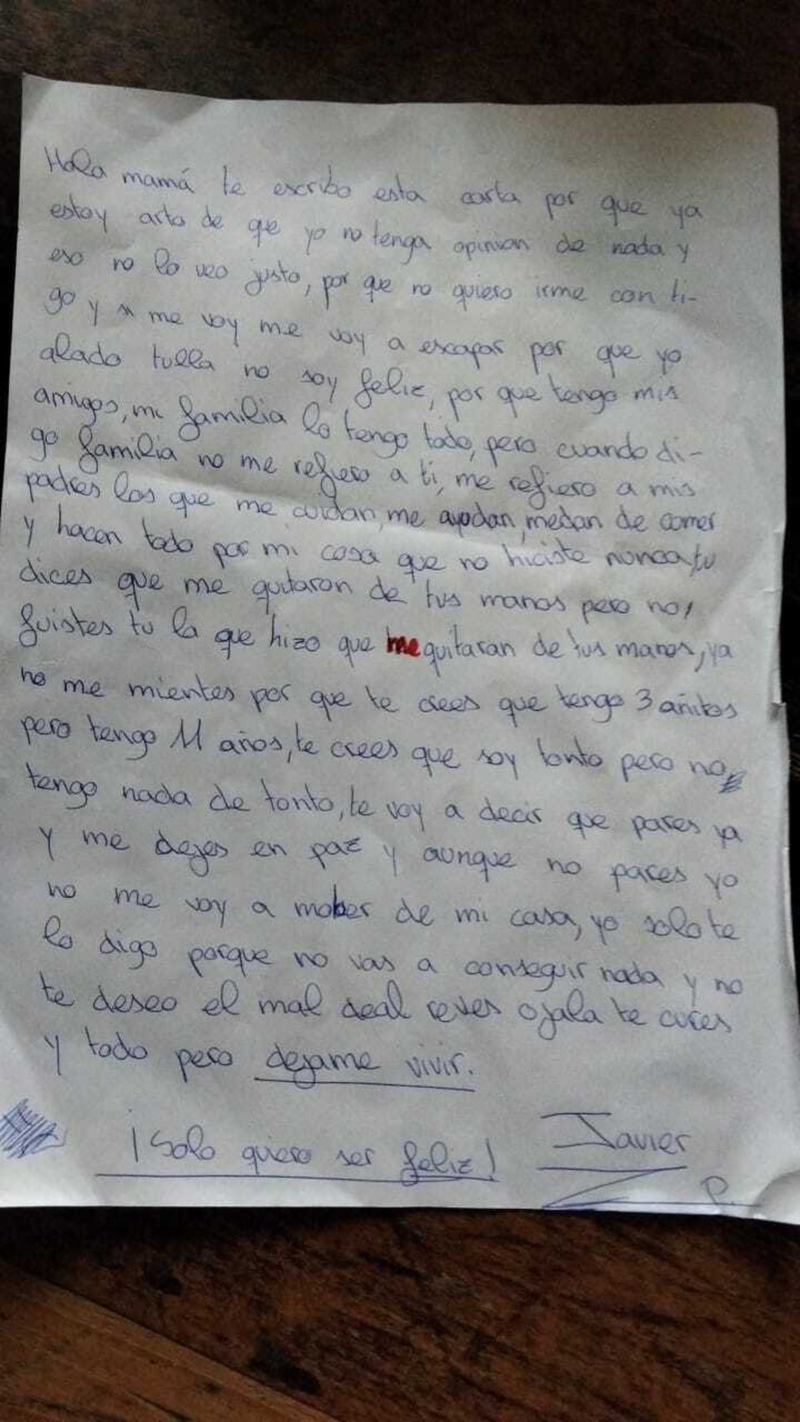 Carta de Javier dirigida a su madre biológica