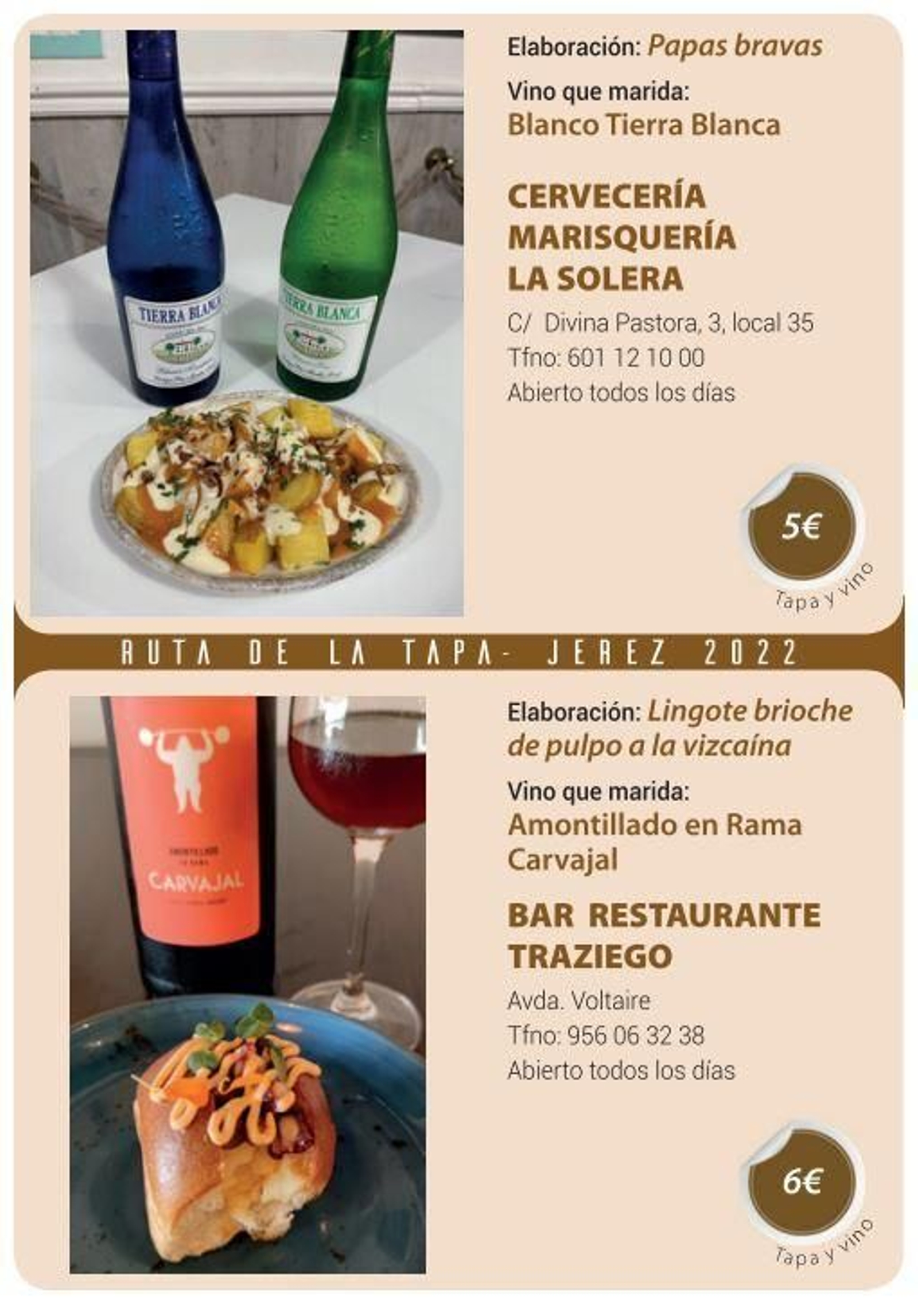 Ruta de la Tapa 'DesTapa Jerez': establecimientos, tapas maridadas y precios