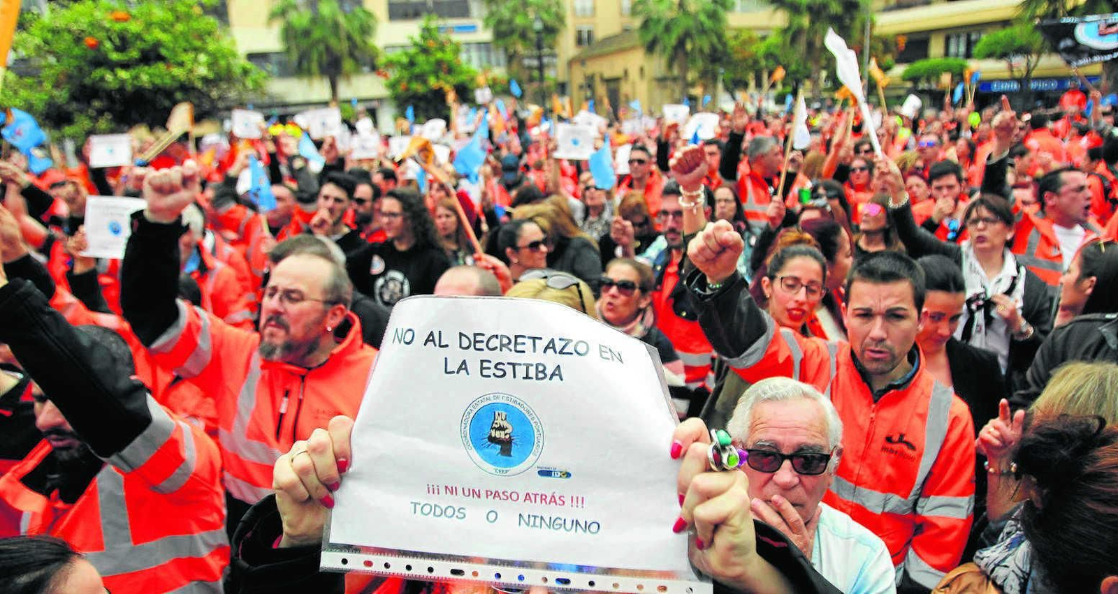 Manifestación de trabajadores de la estiba en Algeciras el pasado mes de marzo.