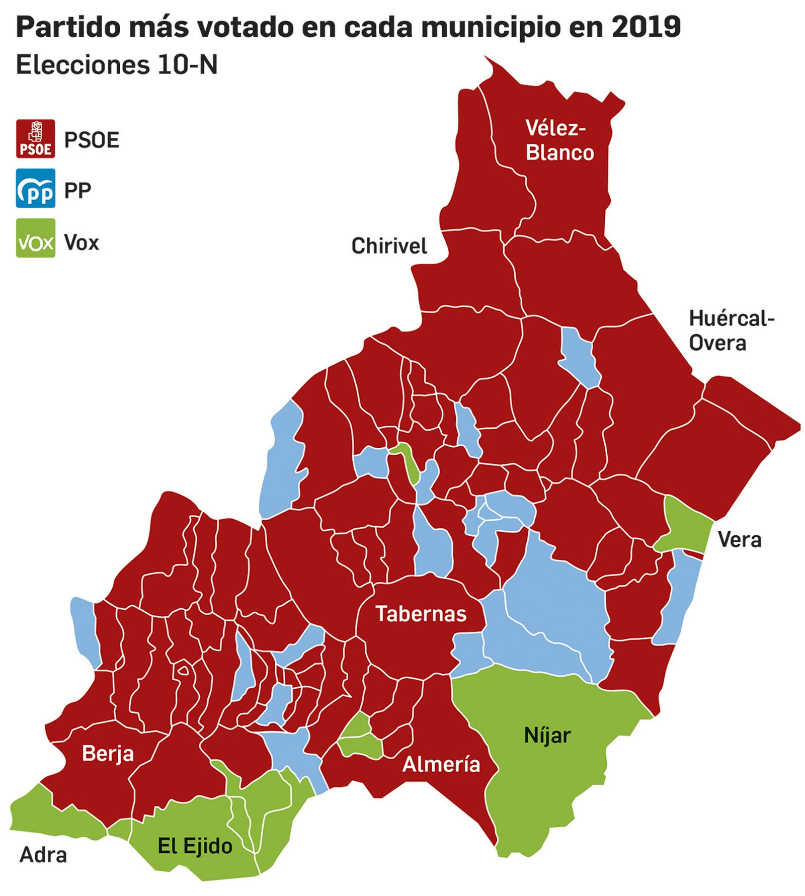 El mapa electoral en 2019.