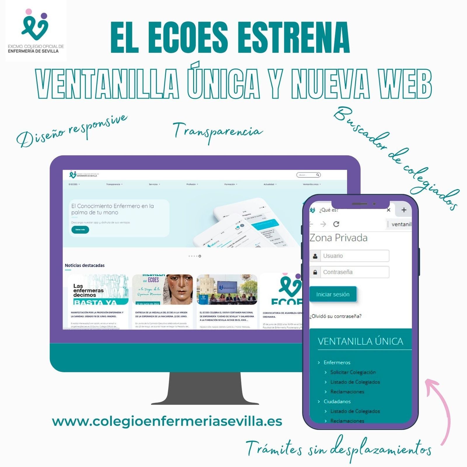 Imagen corporativa con la que el Colegio de Enfermería de Sevilla presenta su nueva web.