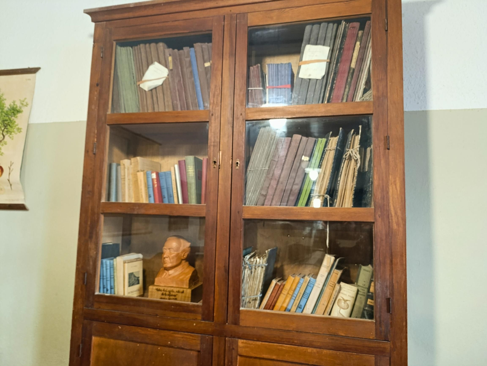 Armario-biblioteca con libros y materiales didácticos utilizados en el contexto educativo del Instituto de Baeza.