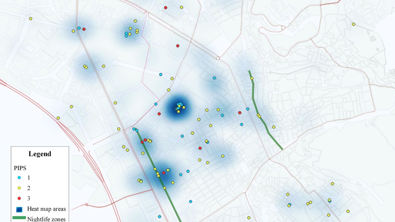 Mapa con las zonas más inseguras para los hombres en Granada.