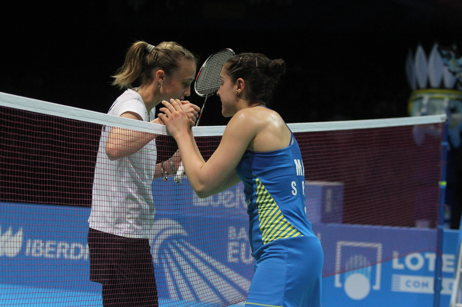 Partido y victoria de Carolina Marín en el Europeo de Bádminton celebrado en Huelva