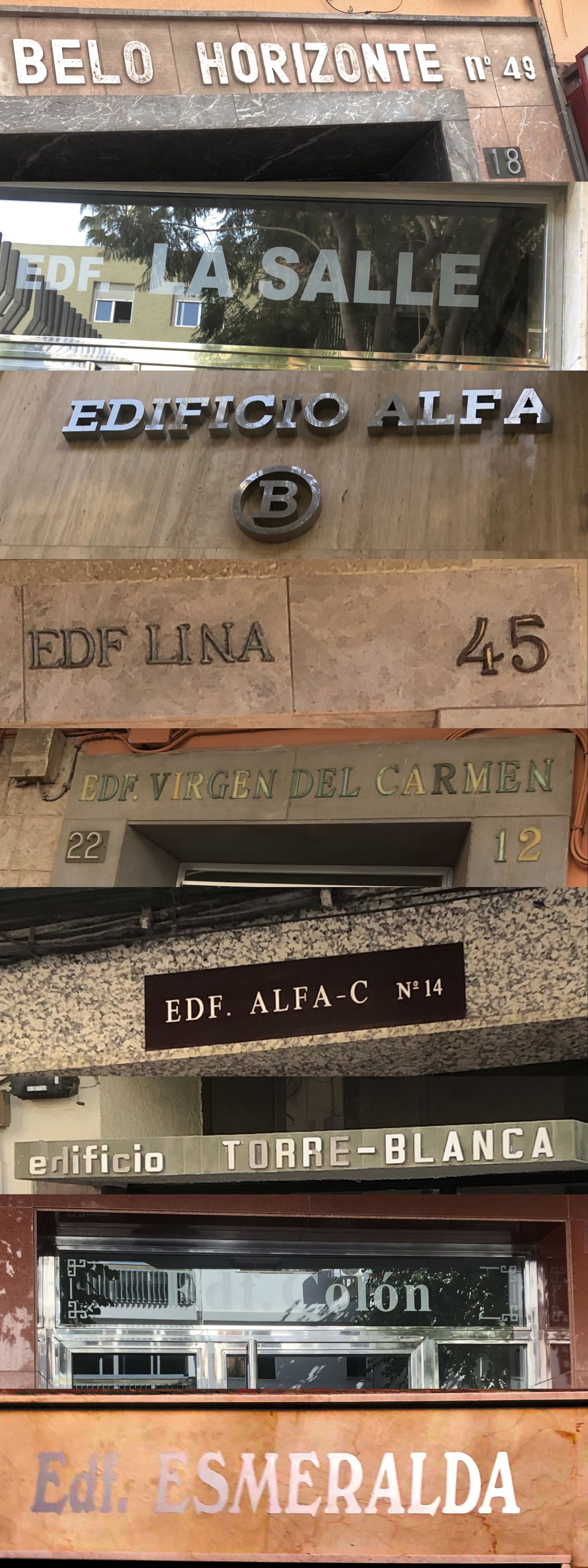 Muestra de algunos de los letreros de los edificios más representativos