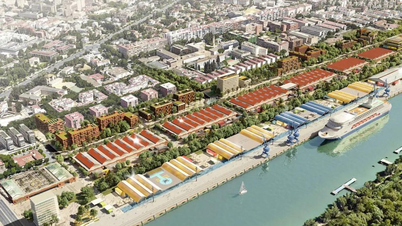 Recreación aérea del nuevo barrio portuario.