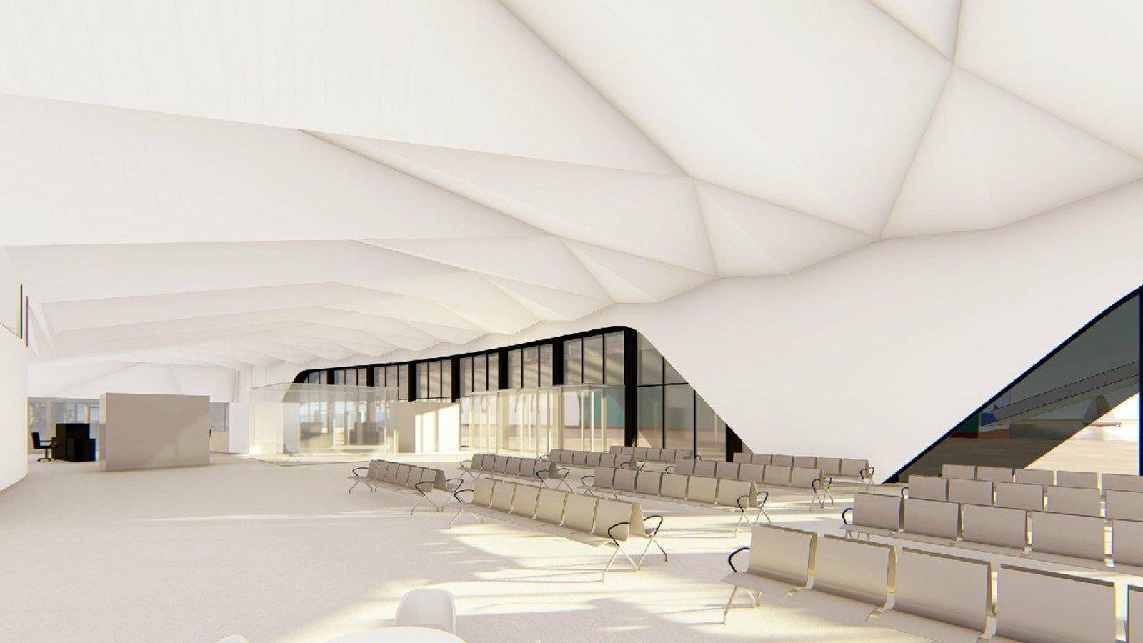 Recreación de la sala de espera para los pasajeros en el nuevo edificio.