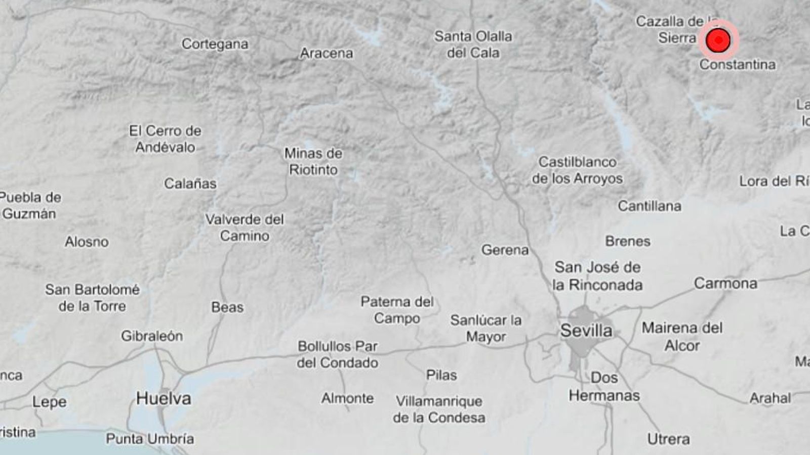 Mapa con el epicentro del terremoto de esta madrugada en la Sierra de Sevilla.