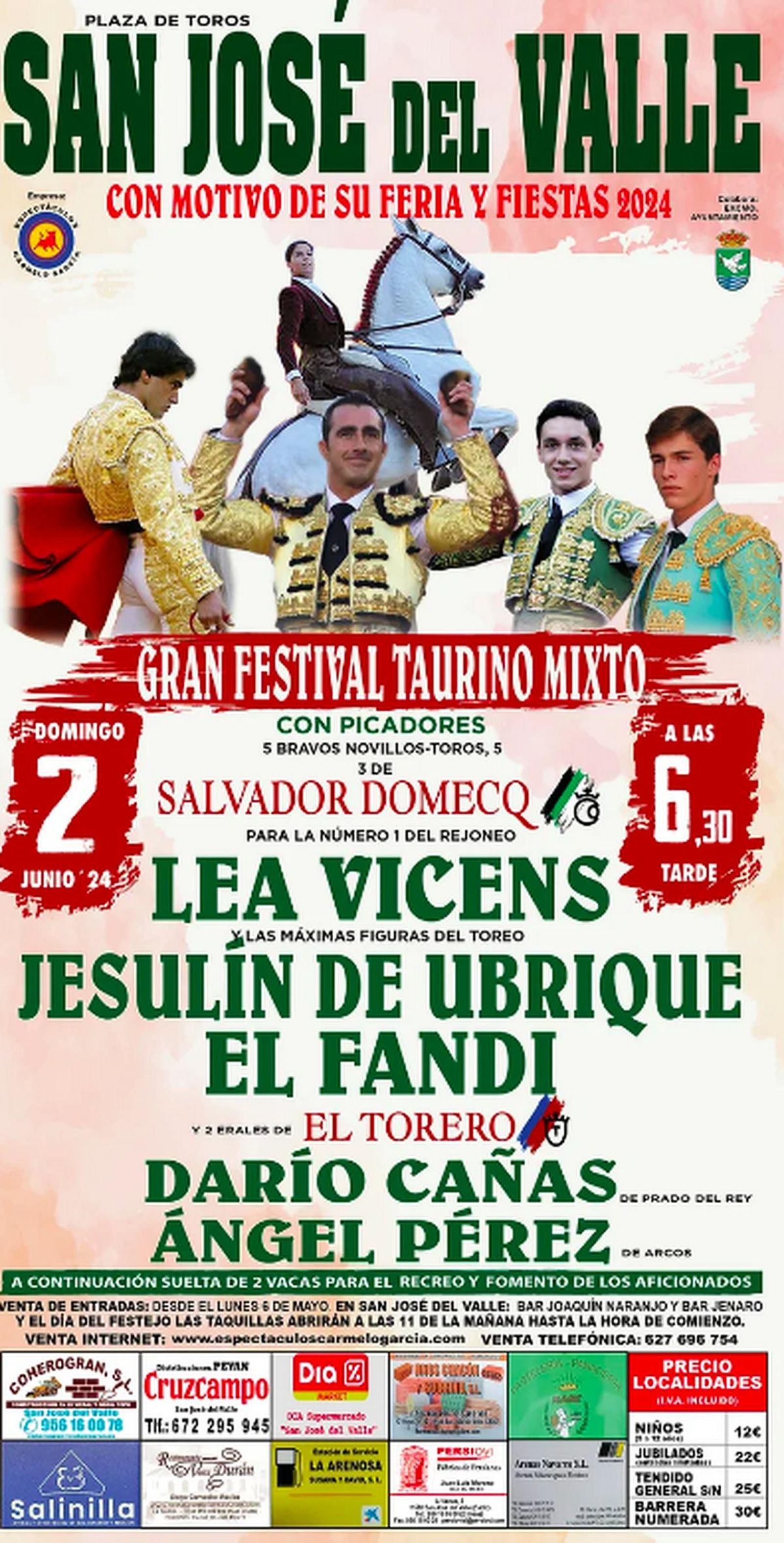 Cartel del Festival Taurino Mixto de la Feria de San José del Valle 2024.