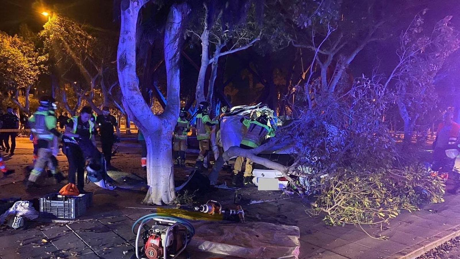 Los servicios sanitarios y policiales en el lugar del accidente