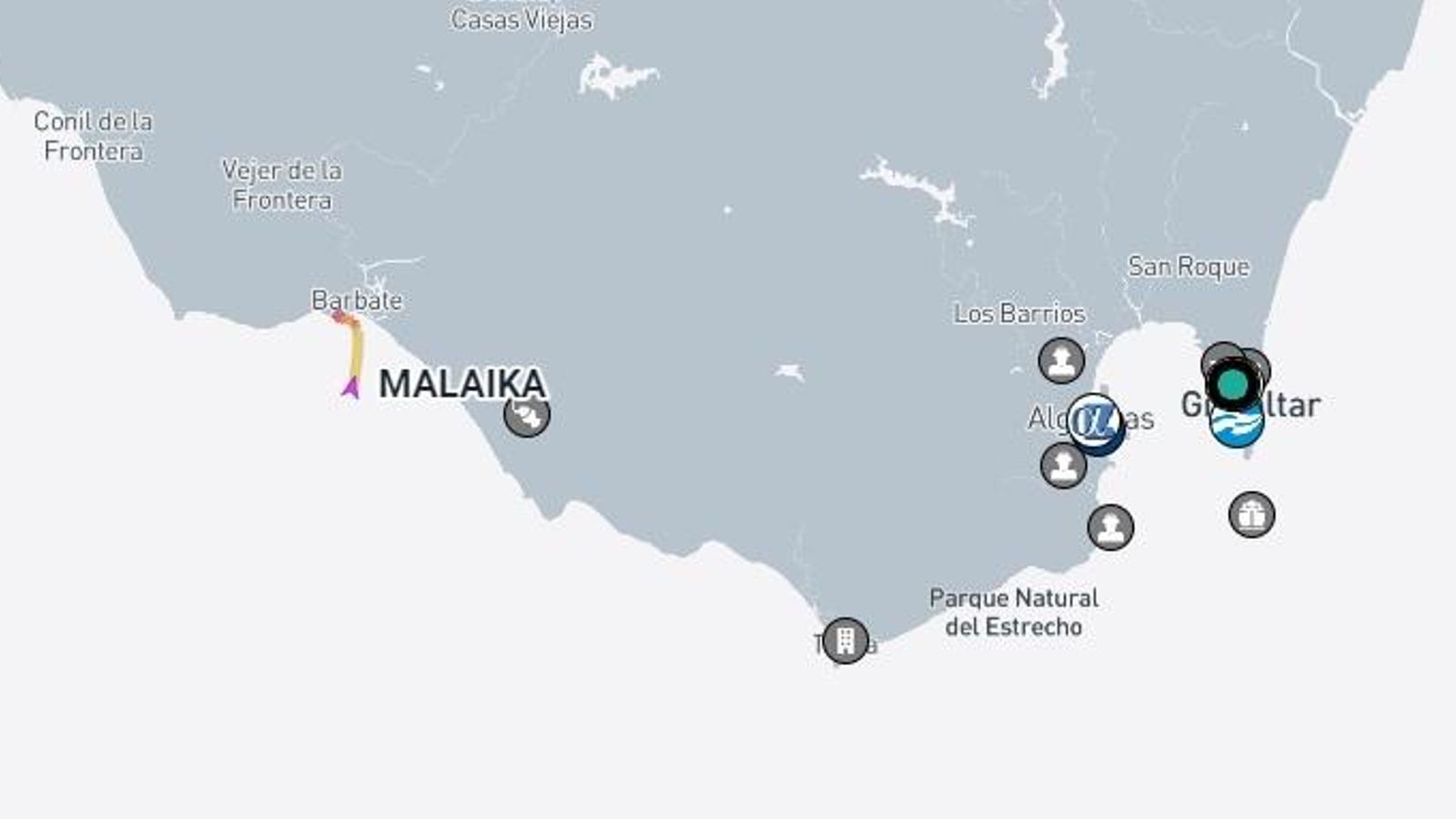 Lugar desde donde el velero 'Malaika' tuvo que ser remolcado al puerto de Barbate.