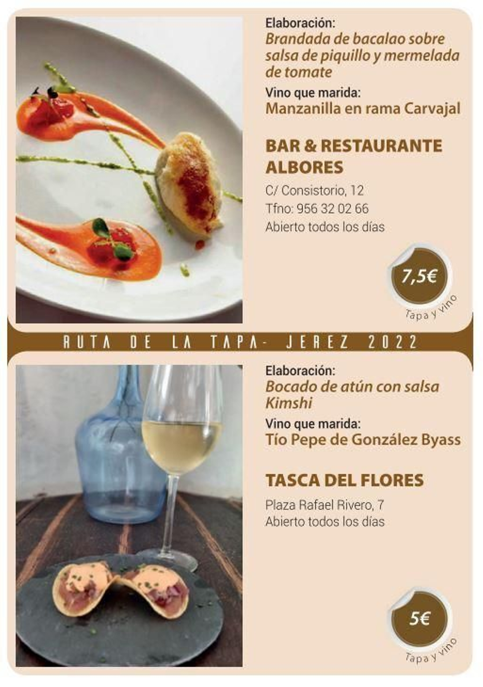 Ruta de la Tapa 'DesTapa Jerez': establecimientos, tapas maridadas y precios
